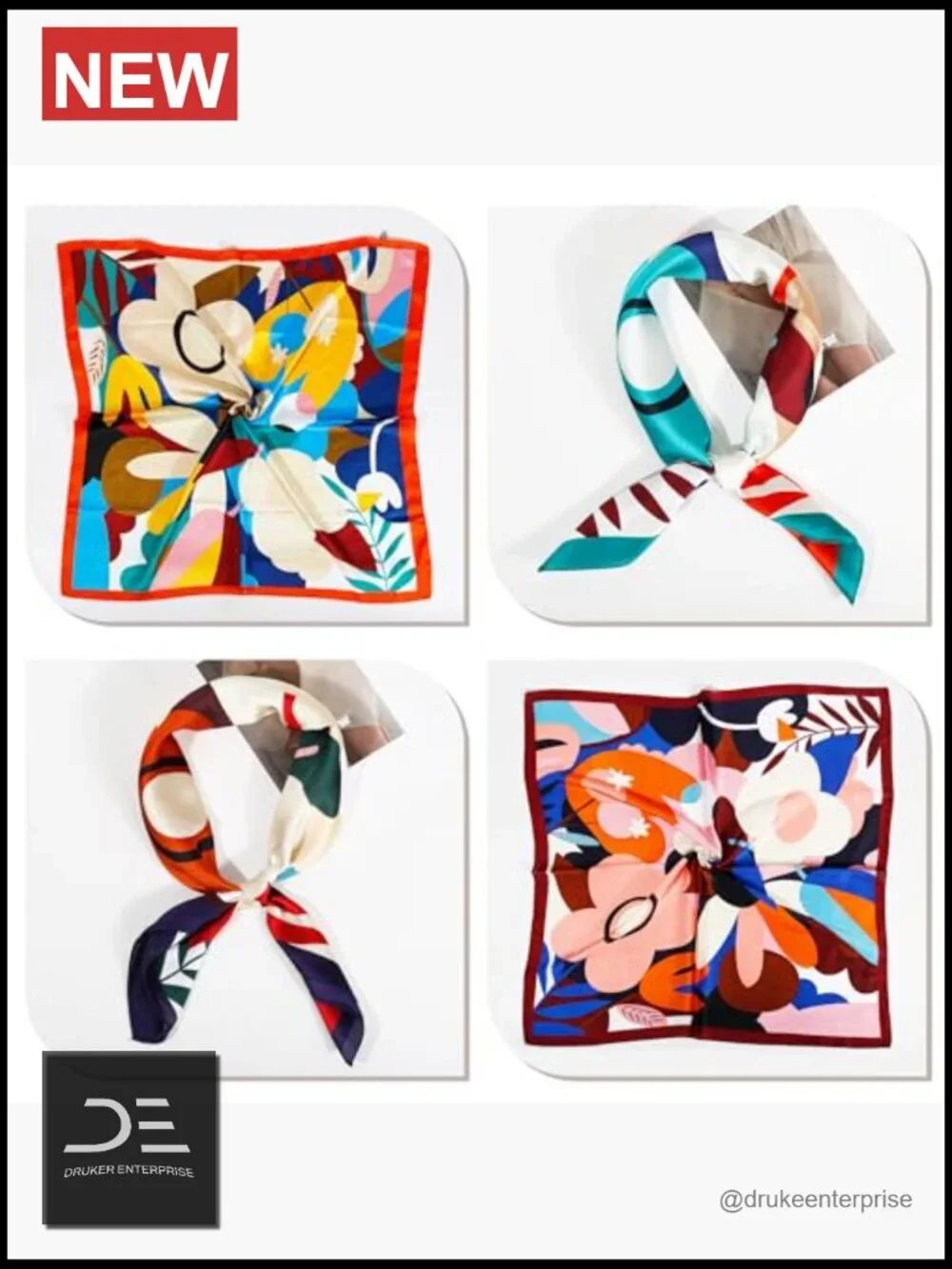 4 Pack Silk Like Square Scarves for Women Hair Neck Bag Accessory Lightweight
